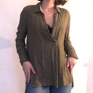 Free People Green Striped Blouse